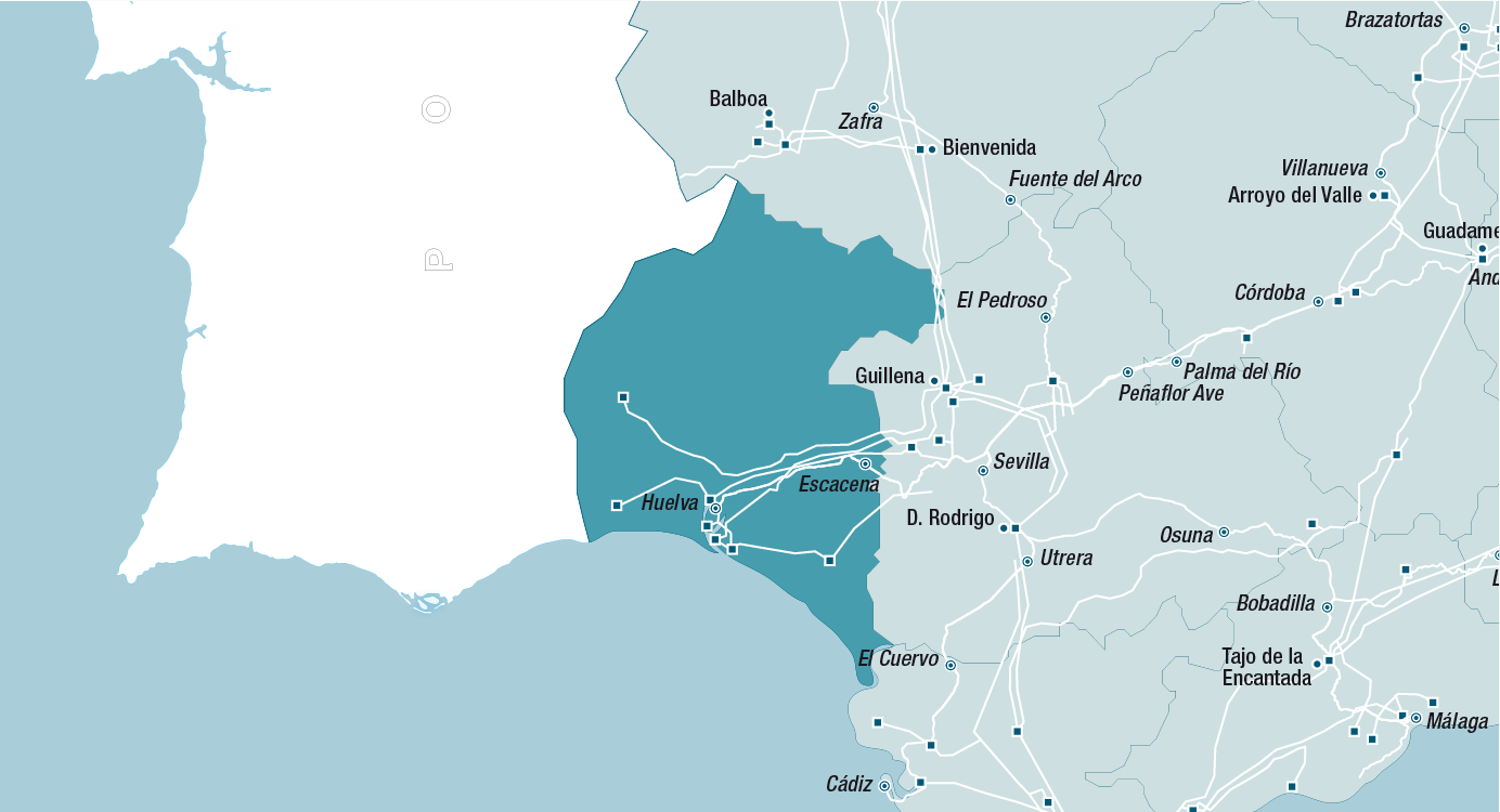 Mapa de la red de Huelva