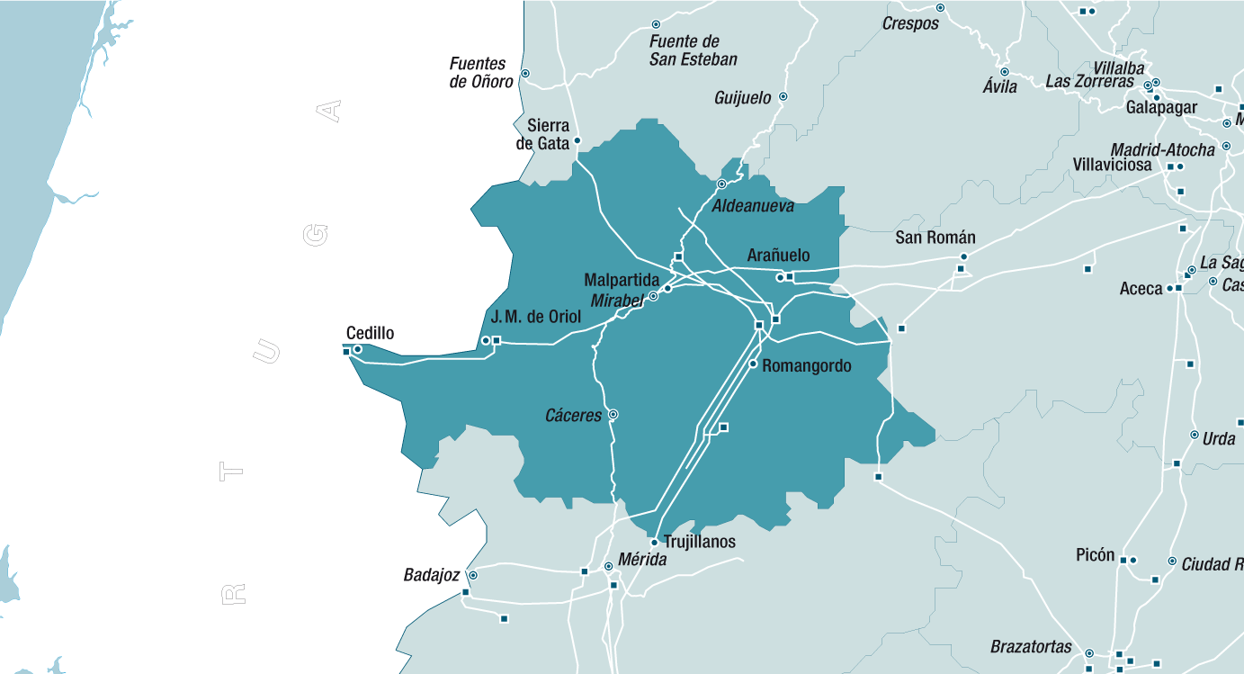 Mapa de la red de Cáceres